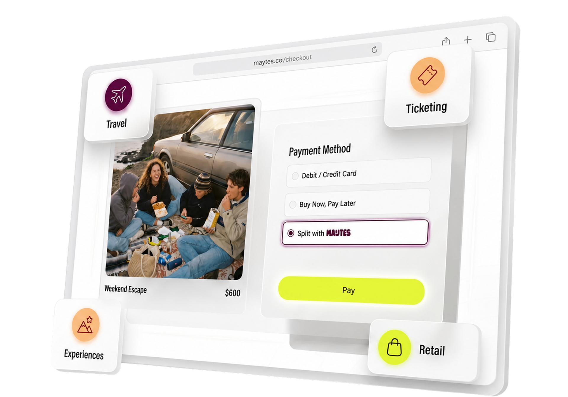Split with Maytes checkout widget showing payment method selection